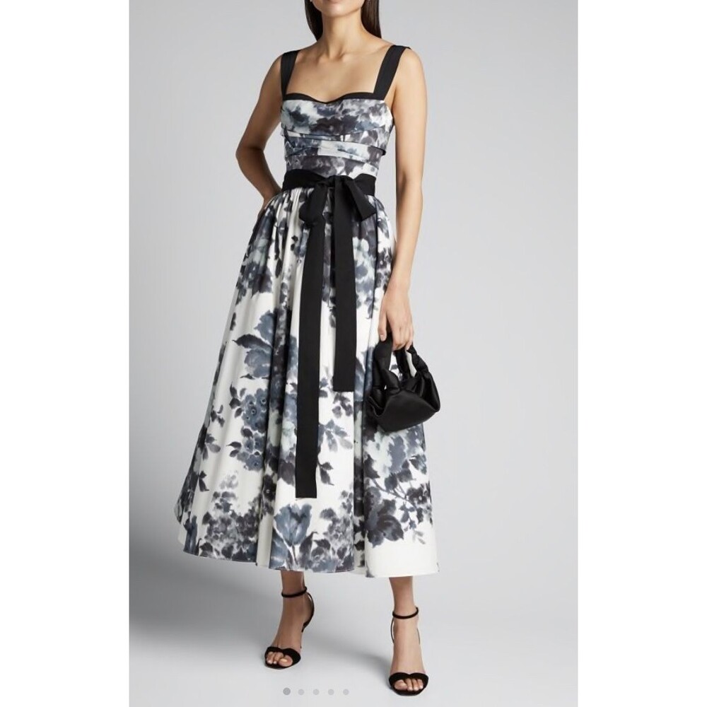 NWOT Carolina Herrera Cotton Floral Tea-Length Dress Sz 10 - Picture 5 of 16